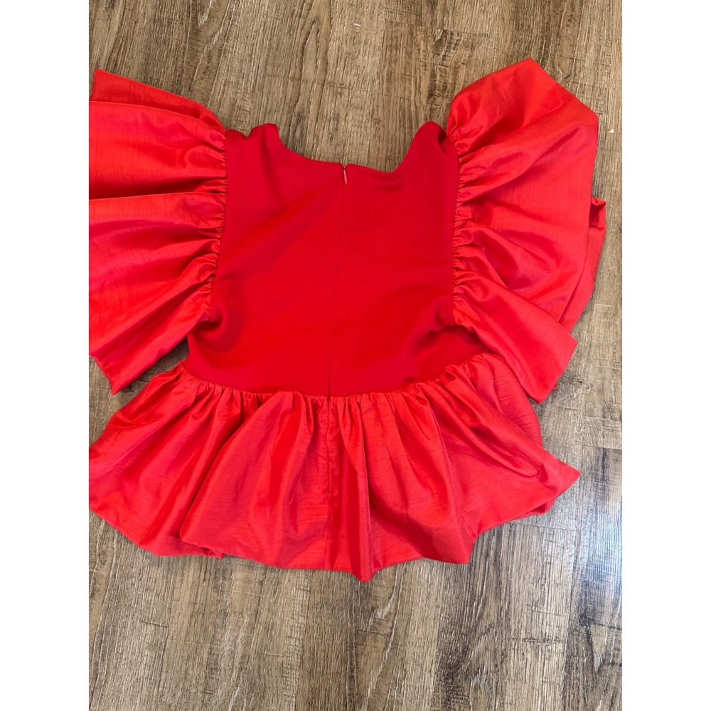 Sunday in Brooklyn Red Puff Sleeve Peplum Top‎ V-Neck NWT Size S 4112 - Picture 10 of 11